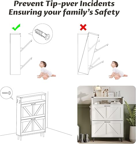 Miniatura 9 de Zapatero con 2 cajones abatibles, armario de almacenamiento de zapatos para entrada, organizador de zapatos independiente con almacenamiento