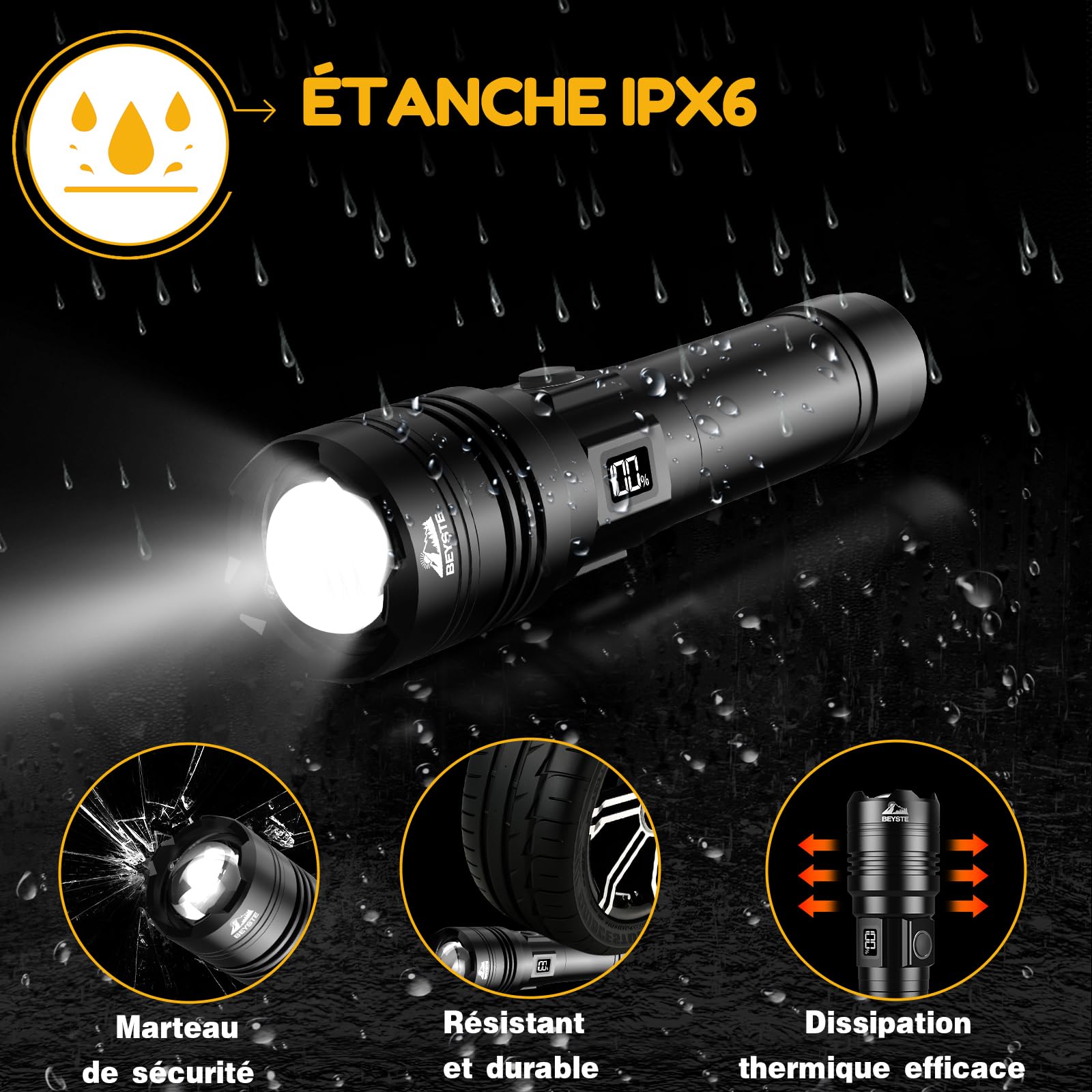 Lampe Torche LED Ultra Puissante, 1000000 Lumens Lampe De Poche, Lampe Torches Rechargeable USB, Lampe De Poche LED Ultra Puissante, Lampe Torche Tactique Longue PortéeIPX6 Étanche Pour Camping