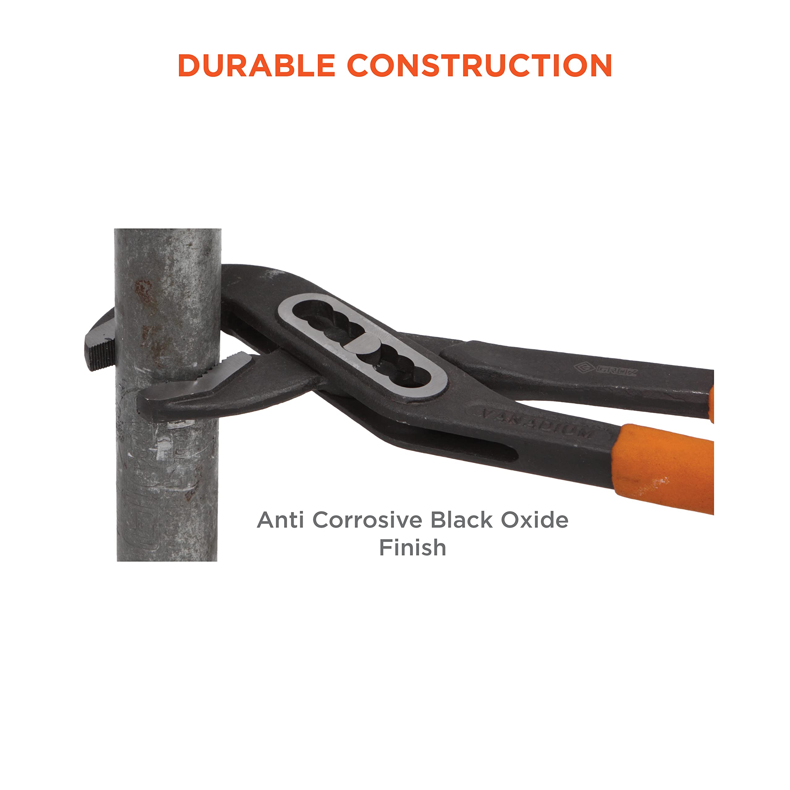 GROZ 10 inch Water Pump Plier with 7 Position Size Adjustment| Ideal for Turning & Holding Pipes, Nuts, Bolts etc.| Ergonomic Cushion Grip| Length: 10”| WPP/BJ/10/CV 4