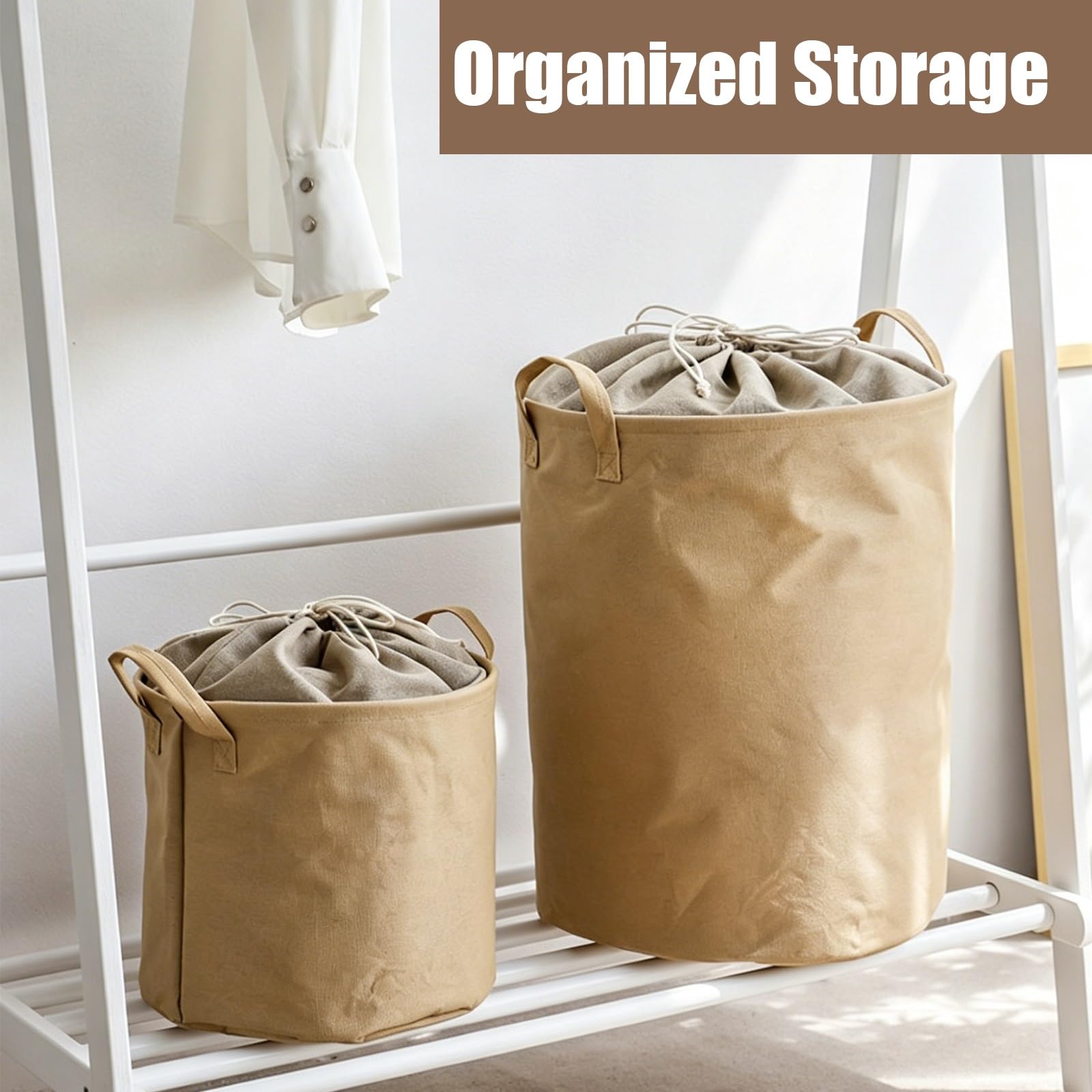 Cesto Portaoggetti, Cesto Portabiancheria Pieghevole In Cotone E Lino Con Coulisse, Manici Rinforzati Cesto Portabiancheria Di Grande Capacità(Brown,10.2x10.2in)
