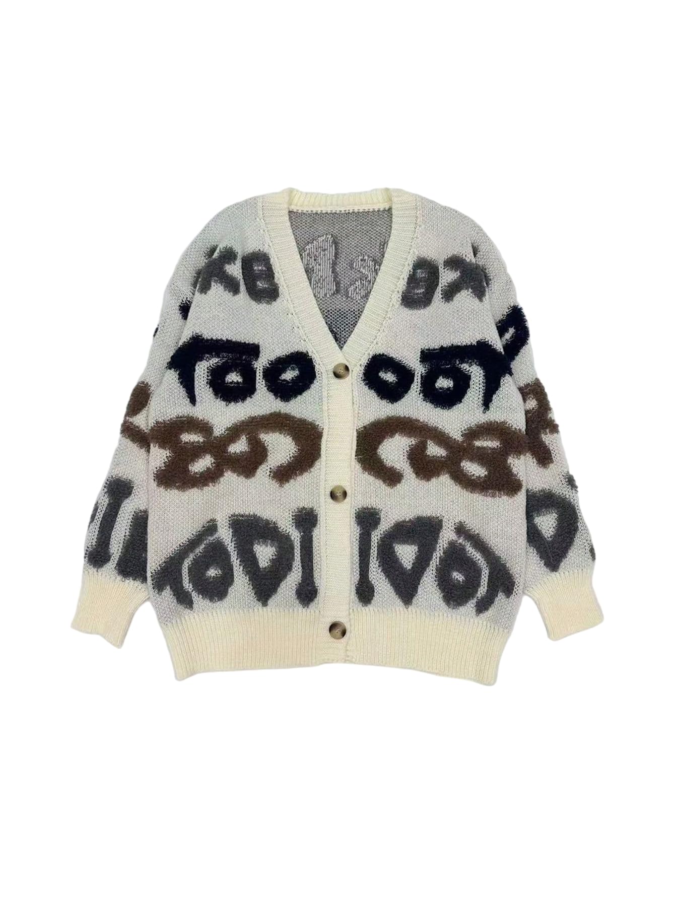 Verdusa Womens 3D Letter Oversized Cardigans Button Up Knit Outerwear Cozy Sweaters