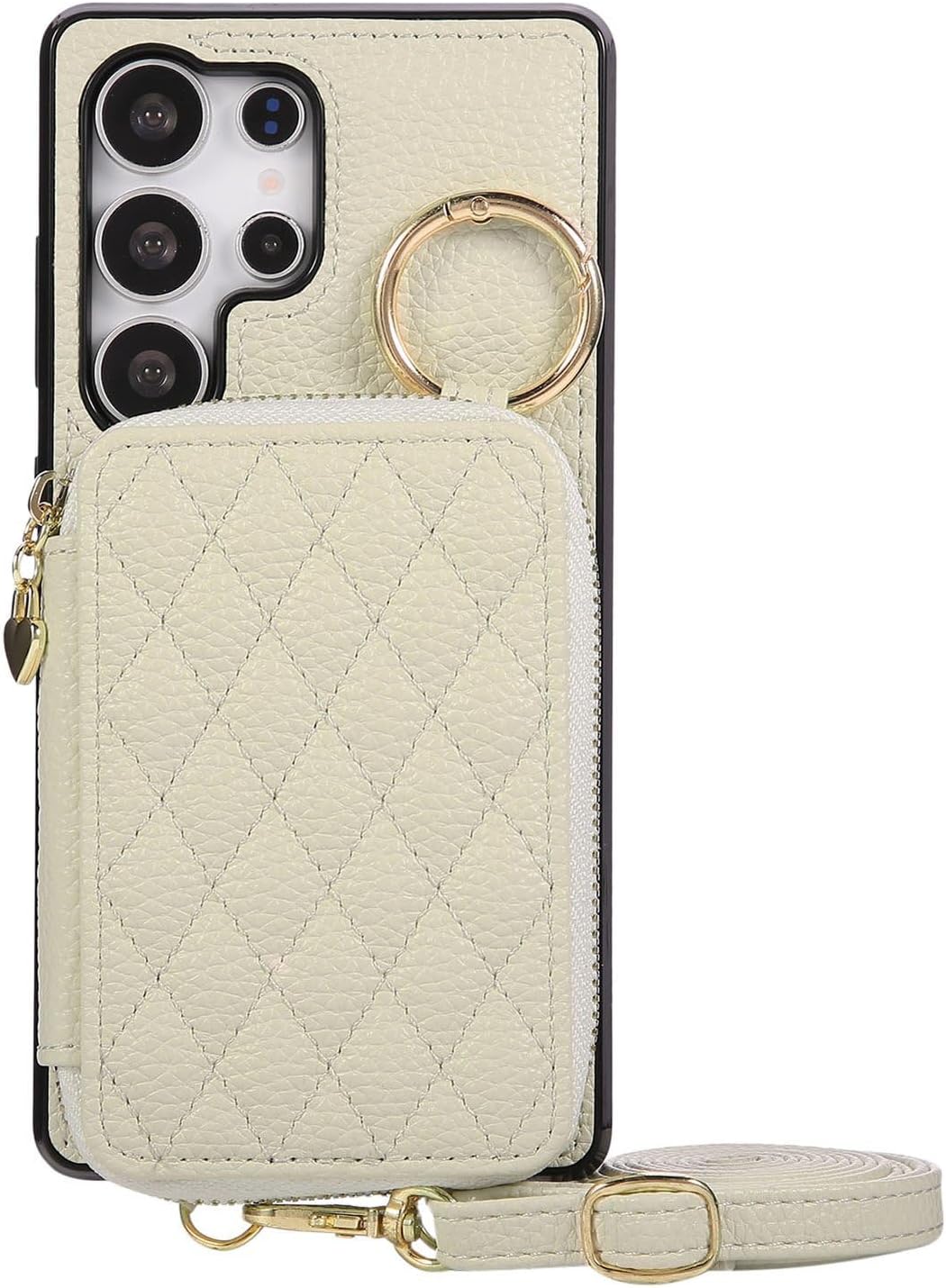 Crossbody Wallet Case for Galaxy S26 Ultra, Zipper PU Leather Phone Cover with Card Holder Kickstand and Detachable Strap - Pink