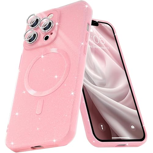 Micoden for iPhone 13 Pro Max Case for Women Girls,Cute Bling Sparkle Glitter Magnetic Compatible with MagSafe Shockproof Camera Protection Slim Soft Silicone Phone Case for iPhone 13 Pro Max, Pink