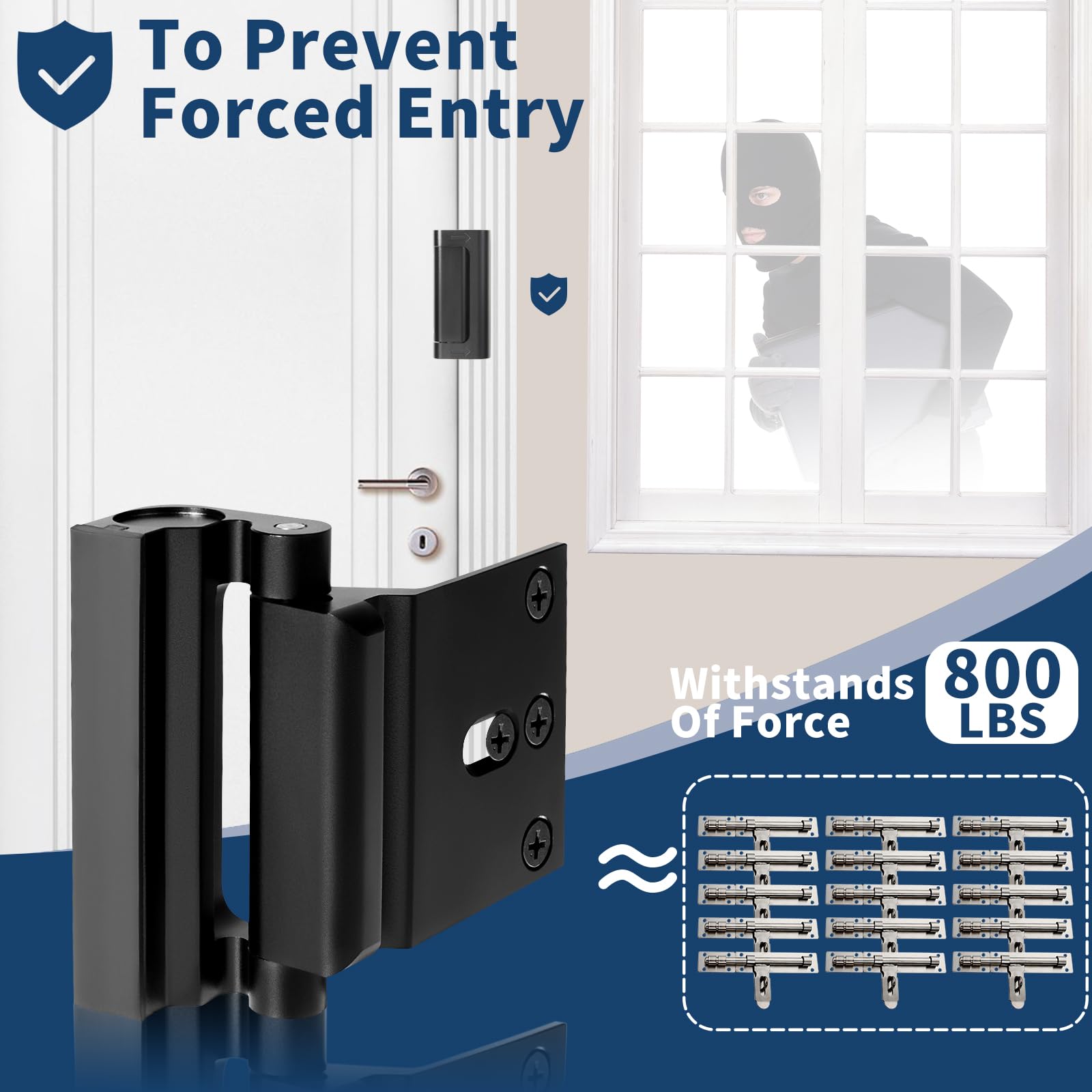 Lot de 3 verrous de porte renforcés pour la sécurité des enfants, verrous de sécurité de porte de l'intérieur, supporte 362,9 kg - Améliore la sécurité de la maison (noir)
