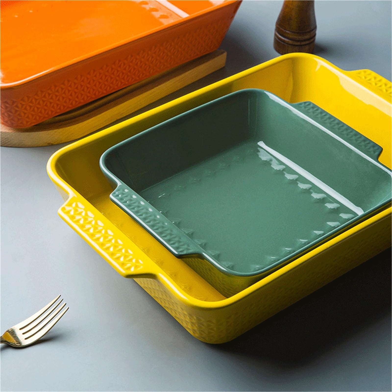 Fuente for hornear rectangular de cerámica con asas Universal(Blanco,Pequeño)