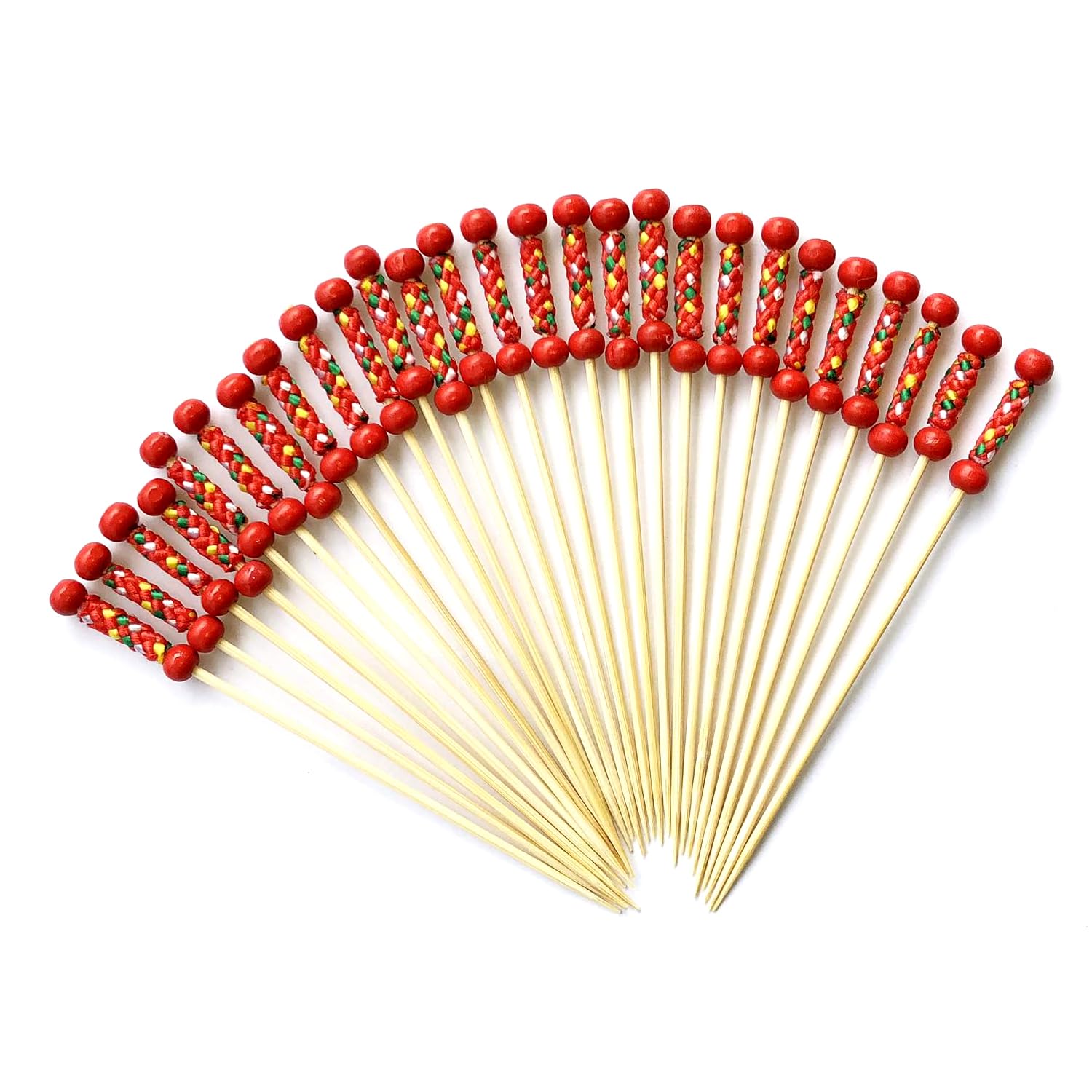 100PCS Cocktail Sticks,Flavoured Toothpicks,12cm Long Handmade Toothpicks Wooden, ﻿Natural Bamboo Cocktail Tooth Picks,Mini Food Picks Decorative for Fruits,Desserts,Party Supplies(red)
