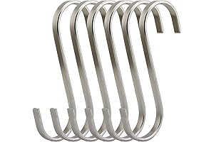 Long S Hooks, 6-Pack Brushed Stainless Steel