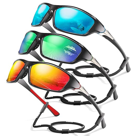 3 Pack Polarized Sports Sunglasses for Men, Mens Sunglasses Wrap Around UV400 Protection for Cycling Fishing Driving