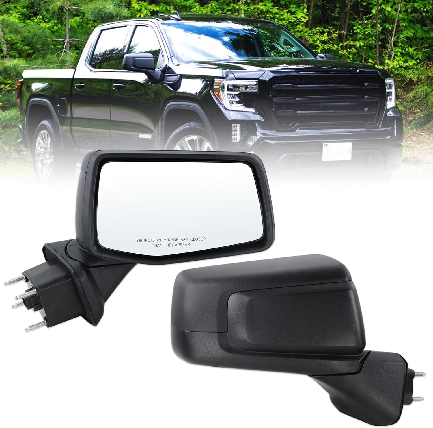 Right Passenger Side Mirror Fits 2019 2020 2021 2022 2023 2024 2025 2026 GMC Sierra 1500, Manual Folding/Power Glass/Heated/Temperature Sensor (Matte Black,7Pins)