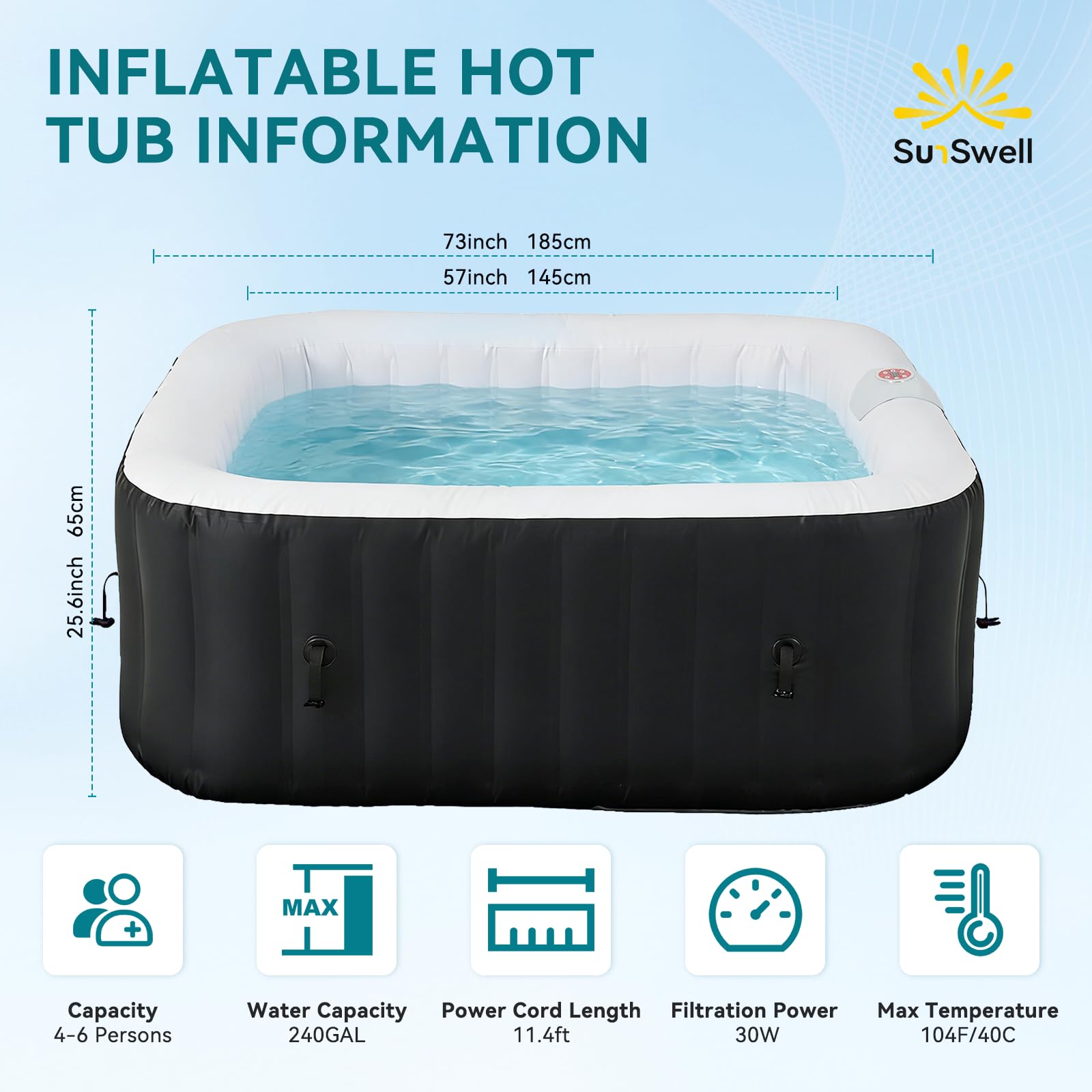 Vasca idromassaggio gonfiabile con riscaldatore da 1800 W, sistema di massaggio a 130 getti d'aria, 60% in più di efficienza energetica, spa portatile per piccoli bagni e giardino, include copertura