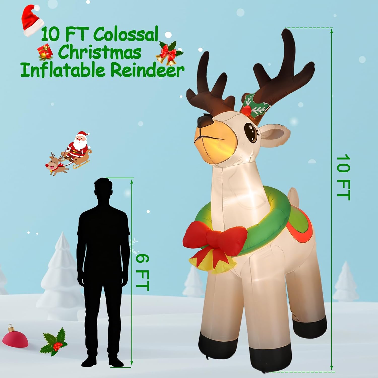 ShinyRelief 10 ft Giant Christmas Inflatable Reindeer Decoration - Christmas Blow up Reindeer with Built-in Bright LED Inflatable Elk for Xmas Outdoor Garden Yard Lawn Eve Party Decor