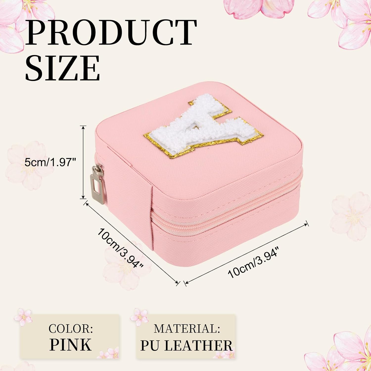 PATIKIL Travel Jewelry Case, Initial Jewelry Box Small Travel Organizer with Mirror for Women Rings Earrings Necklaces Bracelets, Pink (Letter A)