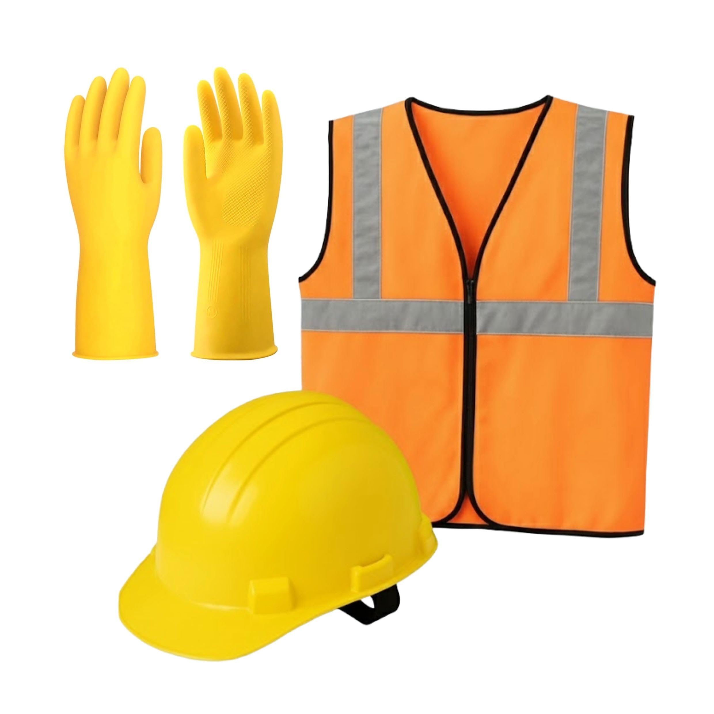 TruTool Hard Head Helmet & Reflective Safety Jacket for Outdoor Construction (Yellow Helmet & Orange Jacket with Gloves)-image-2