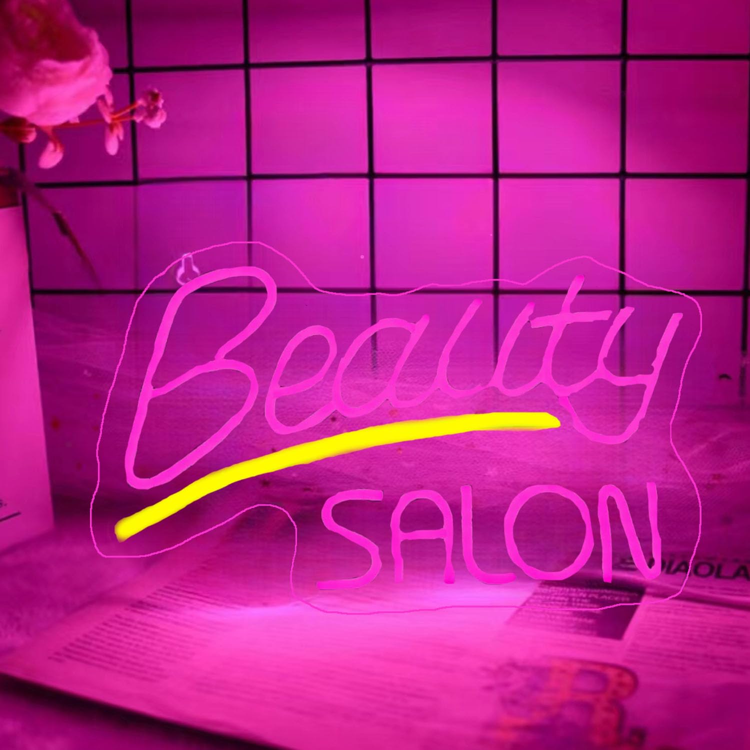 HFHungkeong Beauty Salon Neon Signs Light Up Signs for Beauty Room Wall Decor，Girls Beauty Salon Neon Sign Dimmable Neon Light for Wall Decor Powered by USB,Light Pink