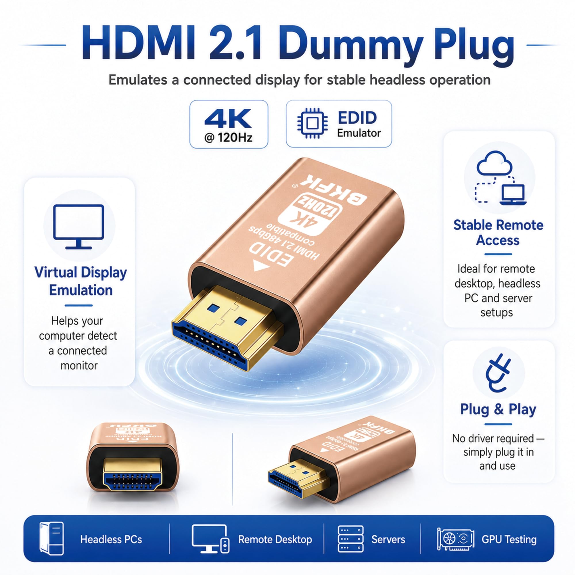Enchufe HDMI 4K para chupete, adaptador de pantalla a HDMI, ventana virtual Luna Display para emulador Home-edid, dongle120Hz (HDMI-2.1port-4K-120Hz-10P)