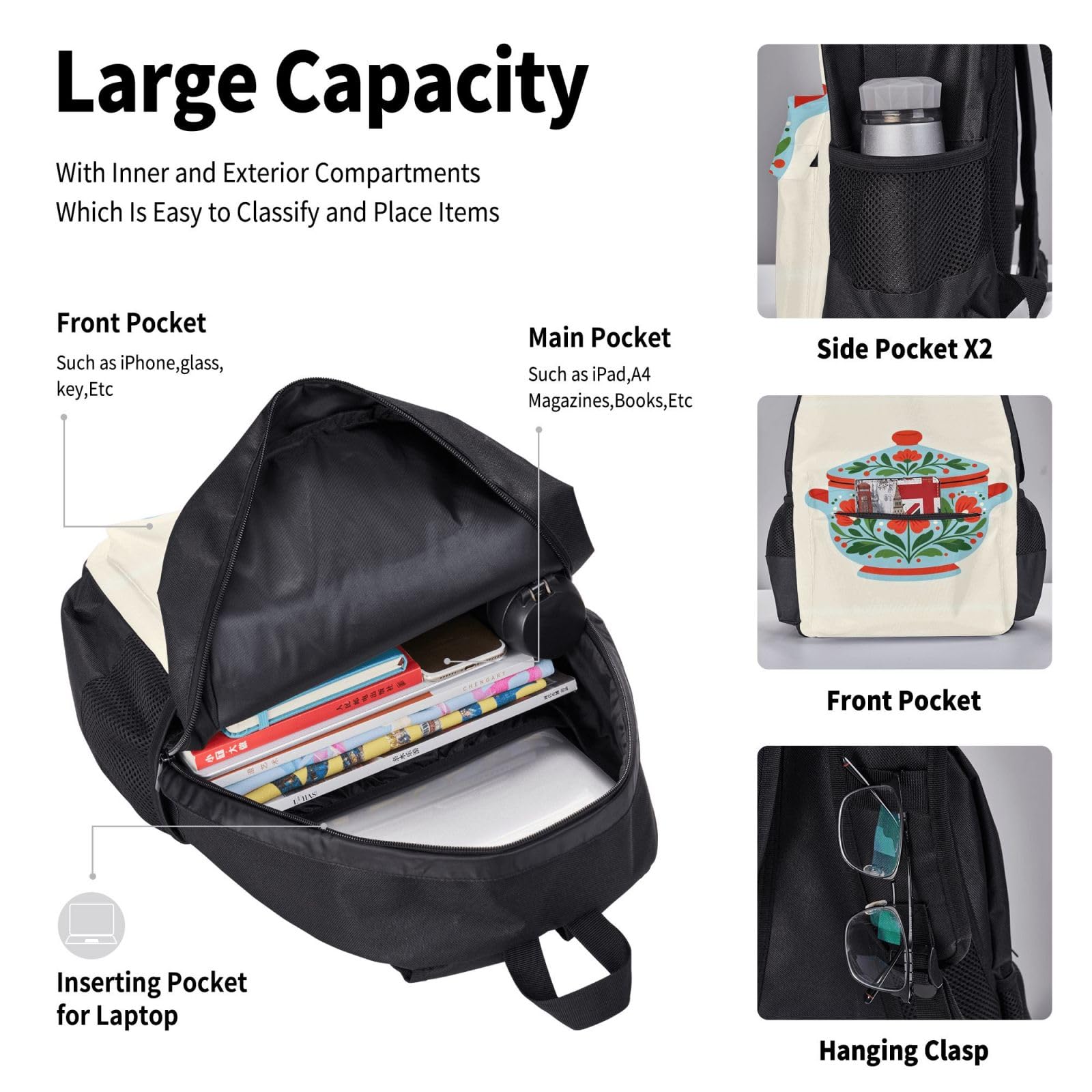 Dala Painting - Juego de mochila de almuerzo 3 en 1, bolsa de viaje para viajeros, bolsa de almuerzo aislada para el trabajo con funda para laptop