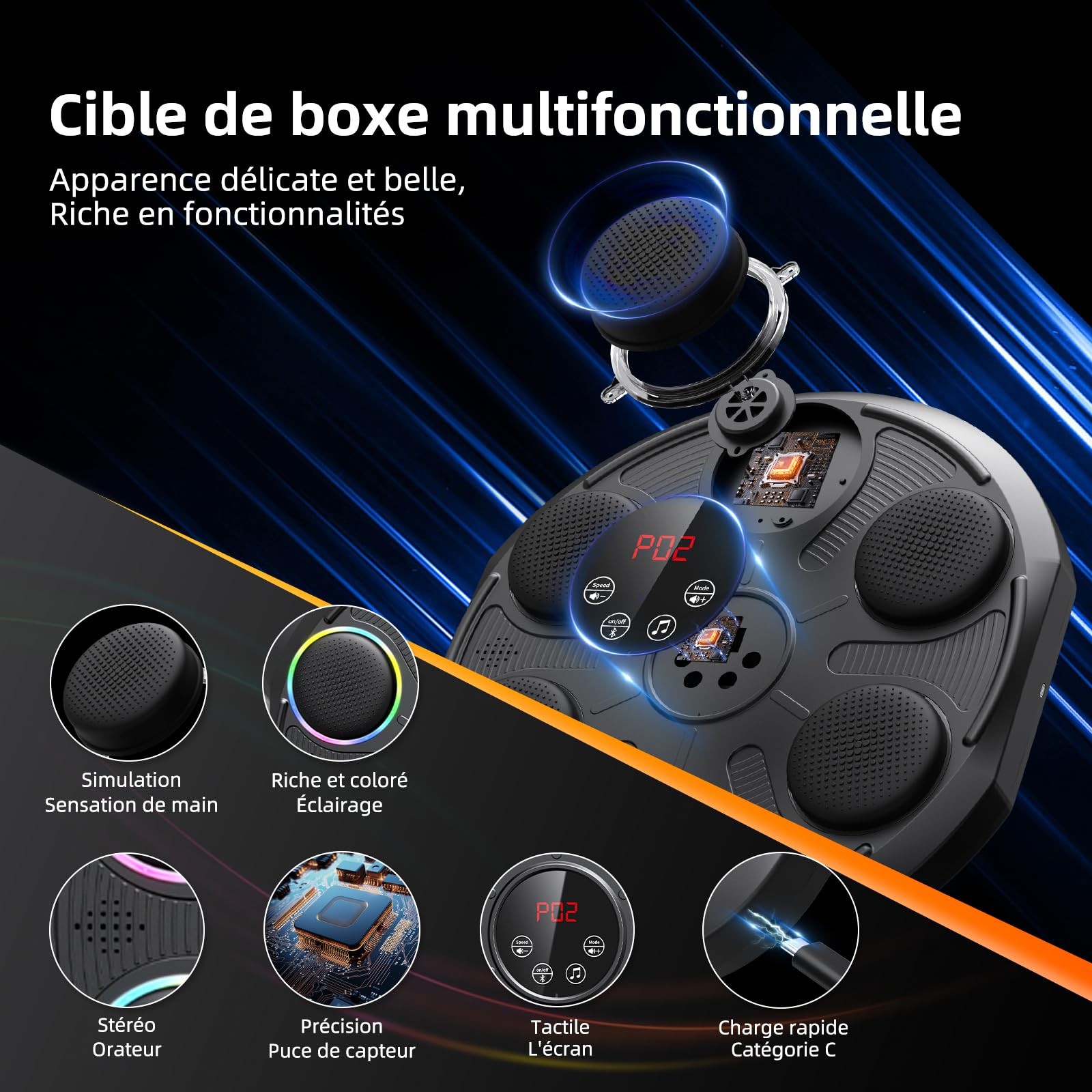 HotHands Máquina de Boxeo Musical, Súper Montado en la Pared Profesional Colorido Dinámico LED Bluetooth Máquina de Boxeo con Música, 12 Velocidades con Guantes de Boxeo, Apto Para Niños y Adultos