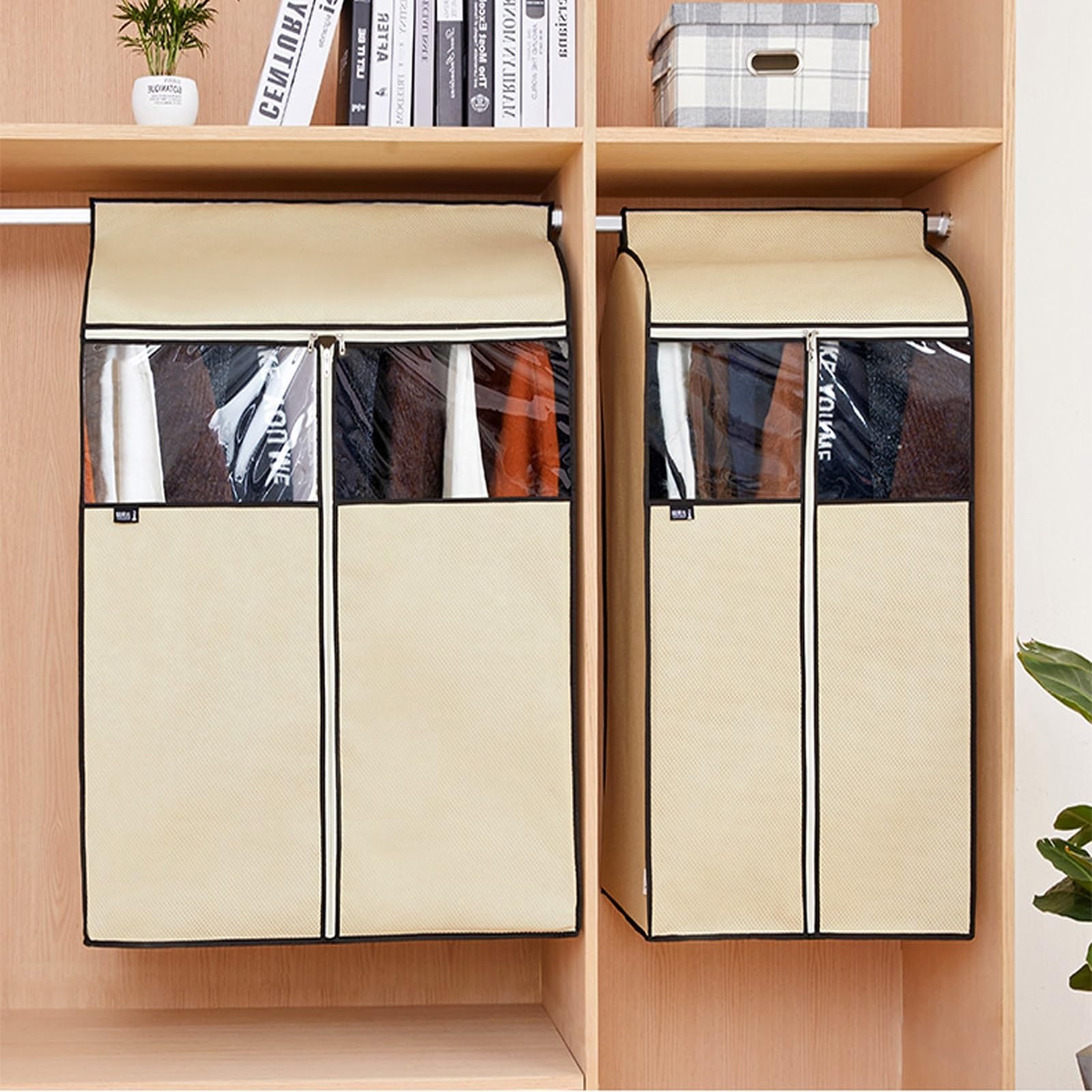 Funda Ropa Colgar Engrosado No Se Deforma Fácilmente Ventana Funda Protectora para Perchas De Suelo Adecuado para Ttrajes, Vestidos Y Otras Prendas(Beige,78x52x120cm)
