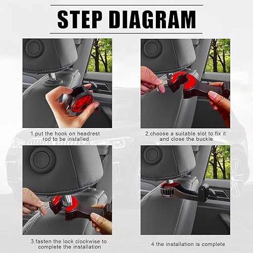 Miniatura 7 de 2 ganchos ocultos para reposacabezas de automóvil, 2 en 1, ganchos universales para reposacabezas de automóvil, organizador de almacenamiento, uso