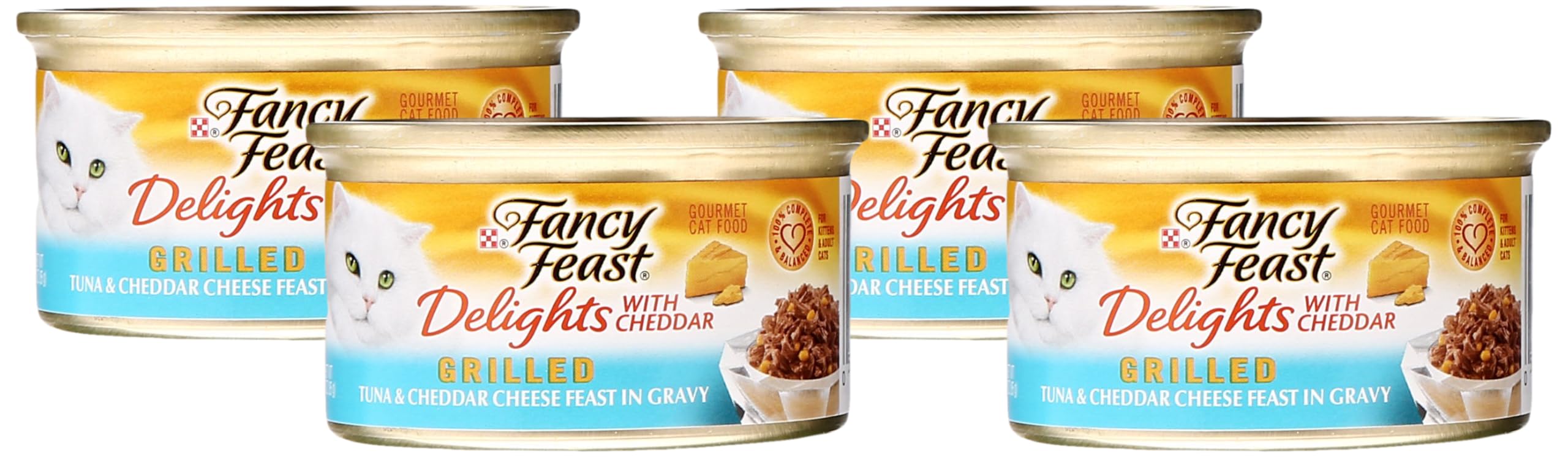 Fancy Feast Canned Delights Cat Food, Tuna and Cheddar, 3 oz (Pack of 4)