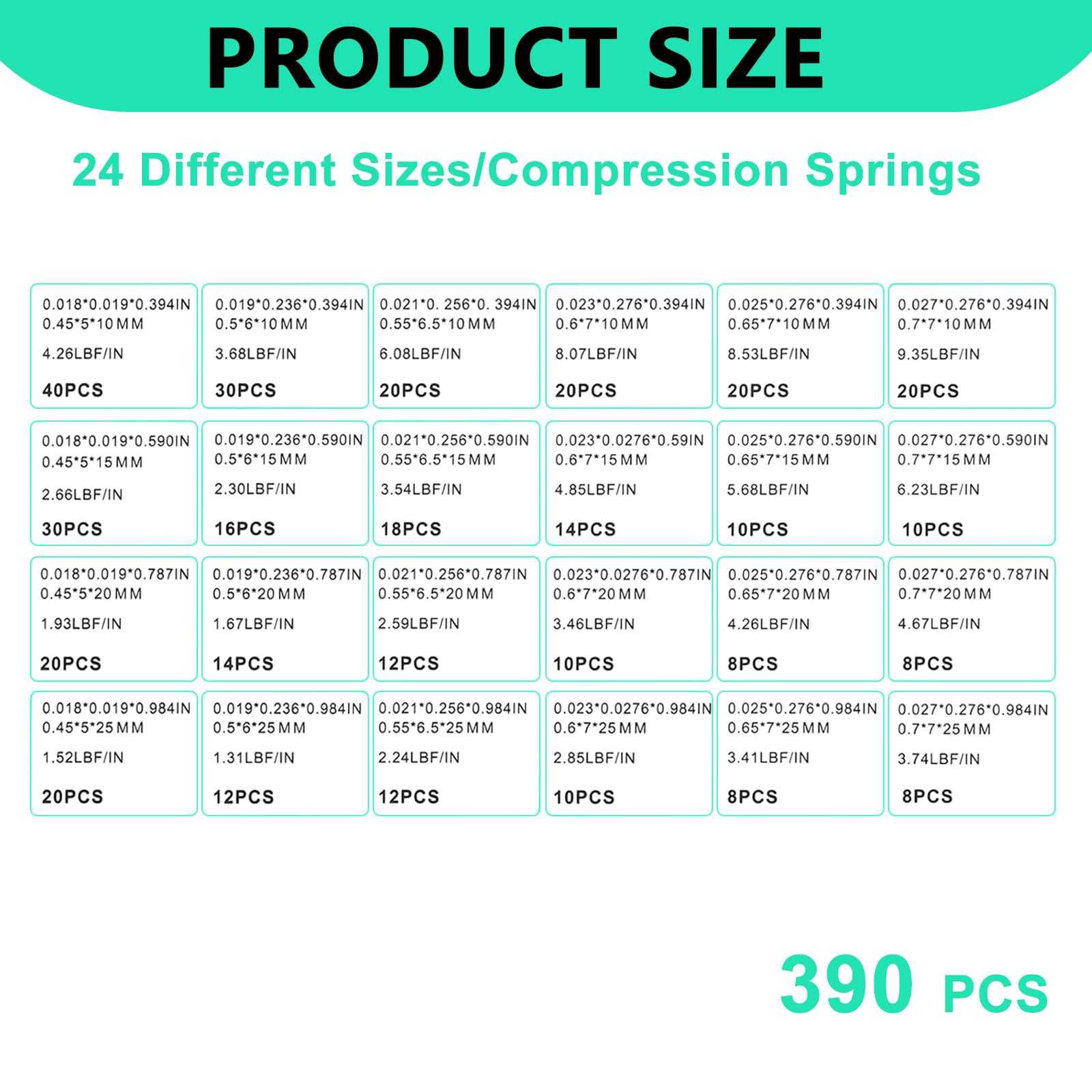 390 Piezas Muelles de Compresion Kit Surtido de Resortes de Compresion 24 Tamaños para DIY Bricolaje