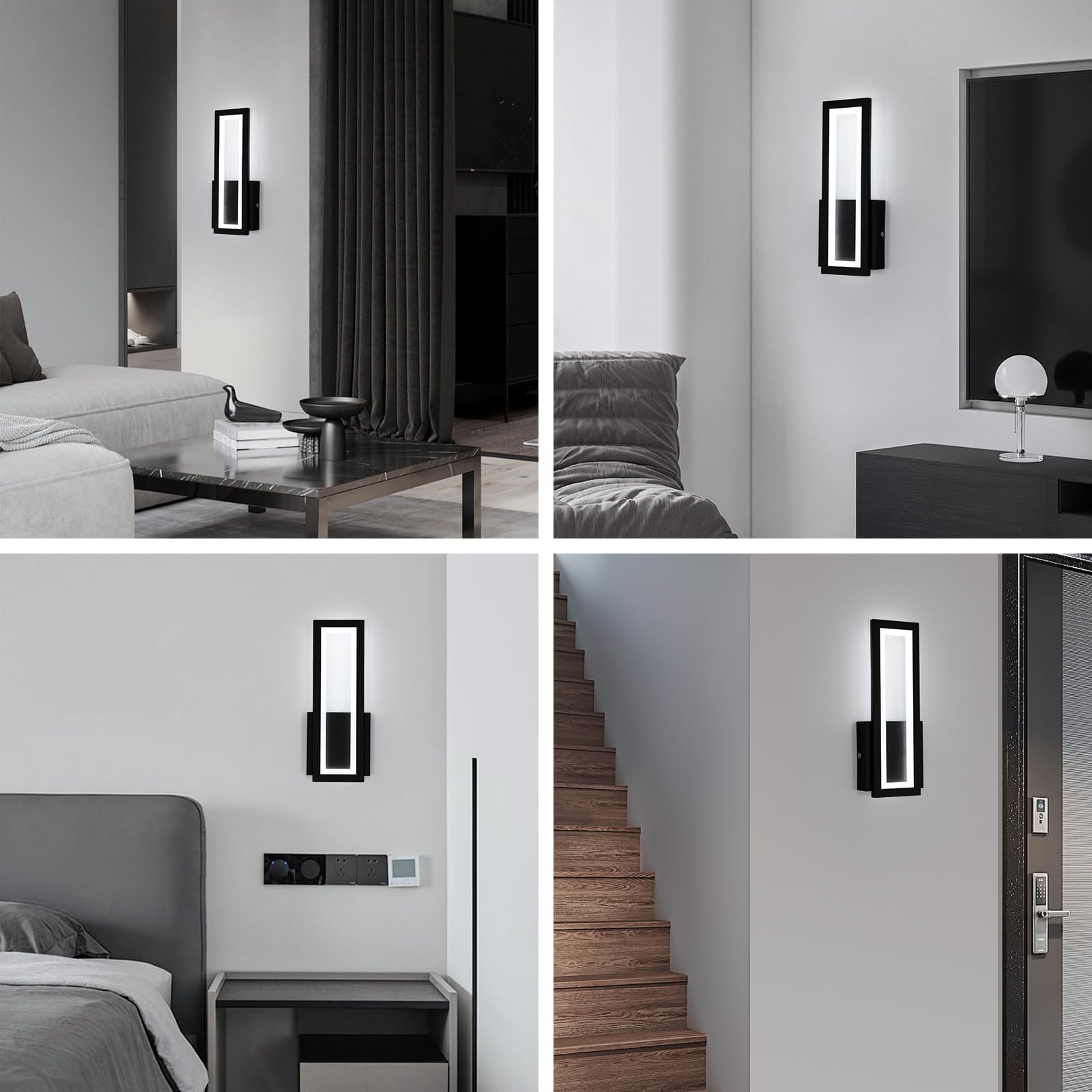 Osairous Applique Murale Intérieure LED, 16W 1800LM Lampe Murale Noir Moderne Acrylique, Luminaire Mural Lumière Blanche 6500K pour Chambre, Salon, Couloir, Escalier, 32CM