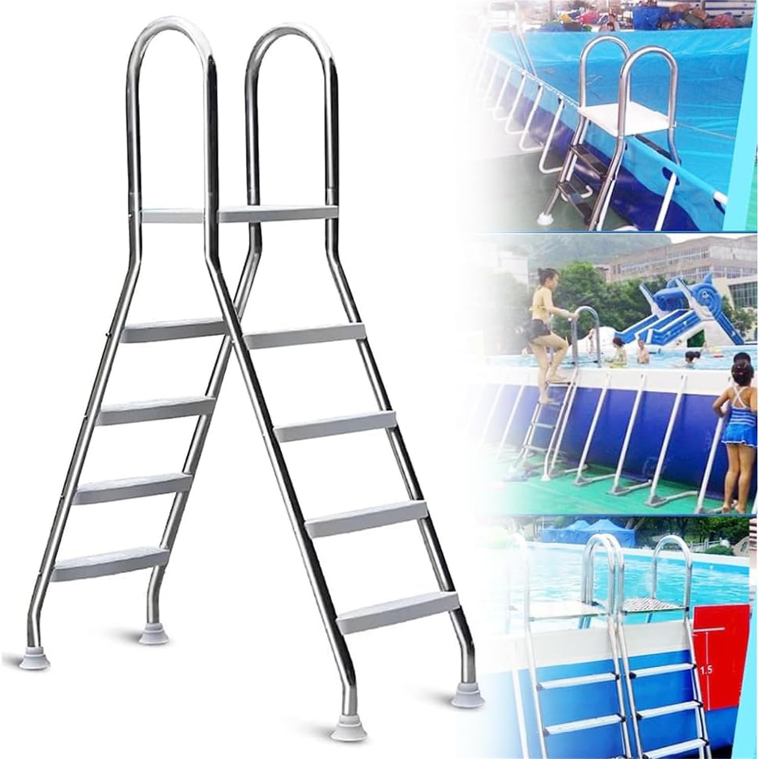Scaletta per Piscina a 4 gradini, Scala per Piscina Fuori Terra in Metallo, gradini per Piscina Fuori Terra Alti 52 Pollici con corrimano, per rimorchi da Viaggio, palco, Piscina nel Cortile