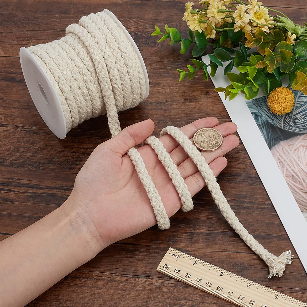 FINGERINSPIRE Cordón trenzado de algodón de 12,5 m con un carrete vacío de plástico de 10 mm de ancho, cordón trenzado de algodón blanco floral para asa de bolsa, costura, manualidades, decoración del