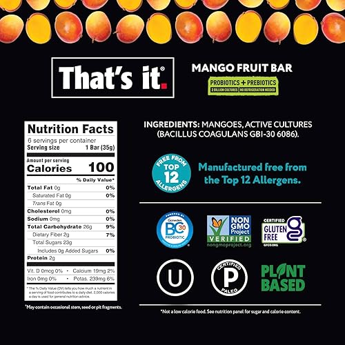 Miniatura 5 de That's it. Barra de fruta probiótica de mango y arándanos variados  Refuerzo de inmunidad y apoyo a cultivos activos para promover un intestino