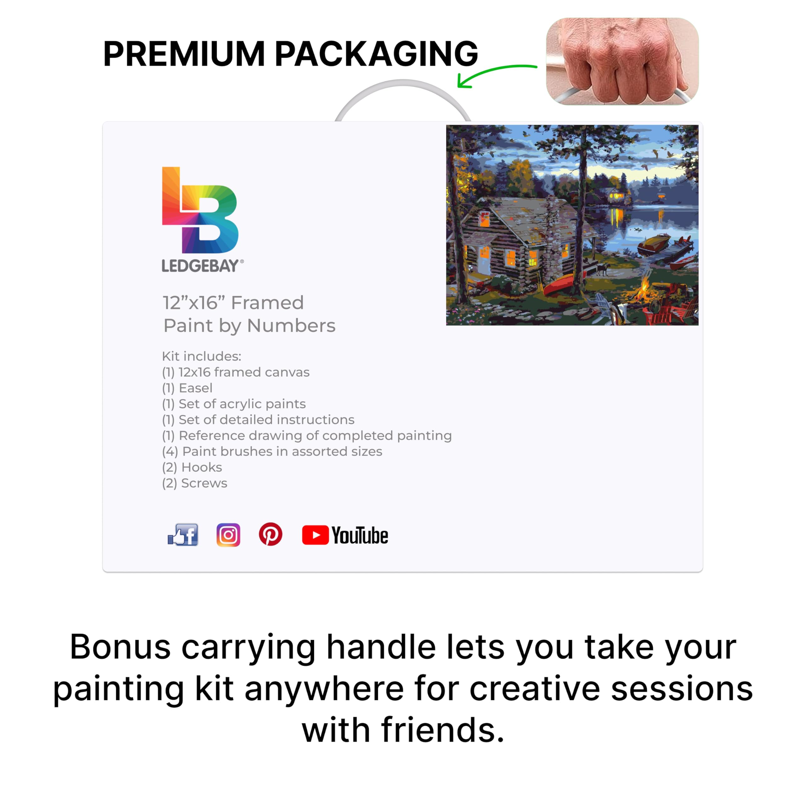 Ledgebay Kit de pintura por números para adultos, lienzo enmarcado para principiantes a avanzados, kit de pintura por números, incluye juego de pintura acrílica, pinceles y caballete de mesa (Life's