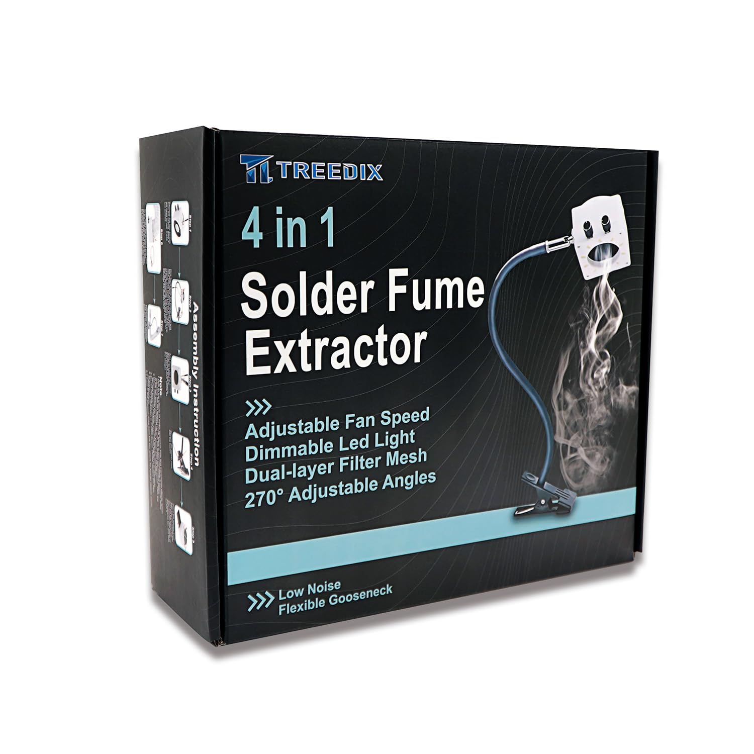Treedix Kit estrattore fumi per saldatura, ventola assorbitore d'aria per saldatura, rimozione fumi portatile con luci LED dimmerabili e aspirazione, 15 filtri a carbone attivo per saldatura