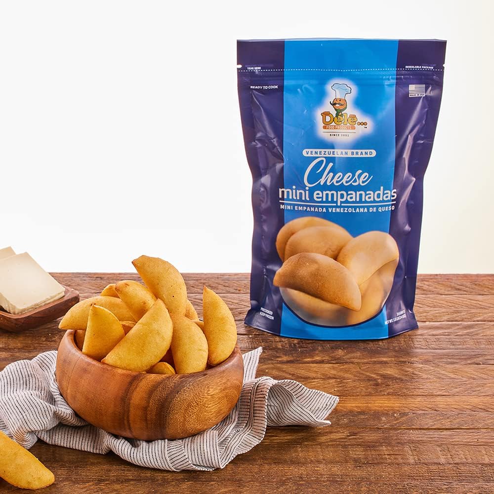 DELE FOOD White Cheese Mini Empanadas, 1 oz (24 Units) – Gluten-Free Frozen Appetizer with Cornmeal Dough and Cheese – Pre-Cooked and Ready to Heat in Oven or Air Fryer – Perfect Snack or Party Food