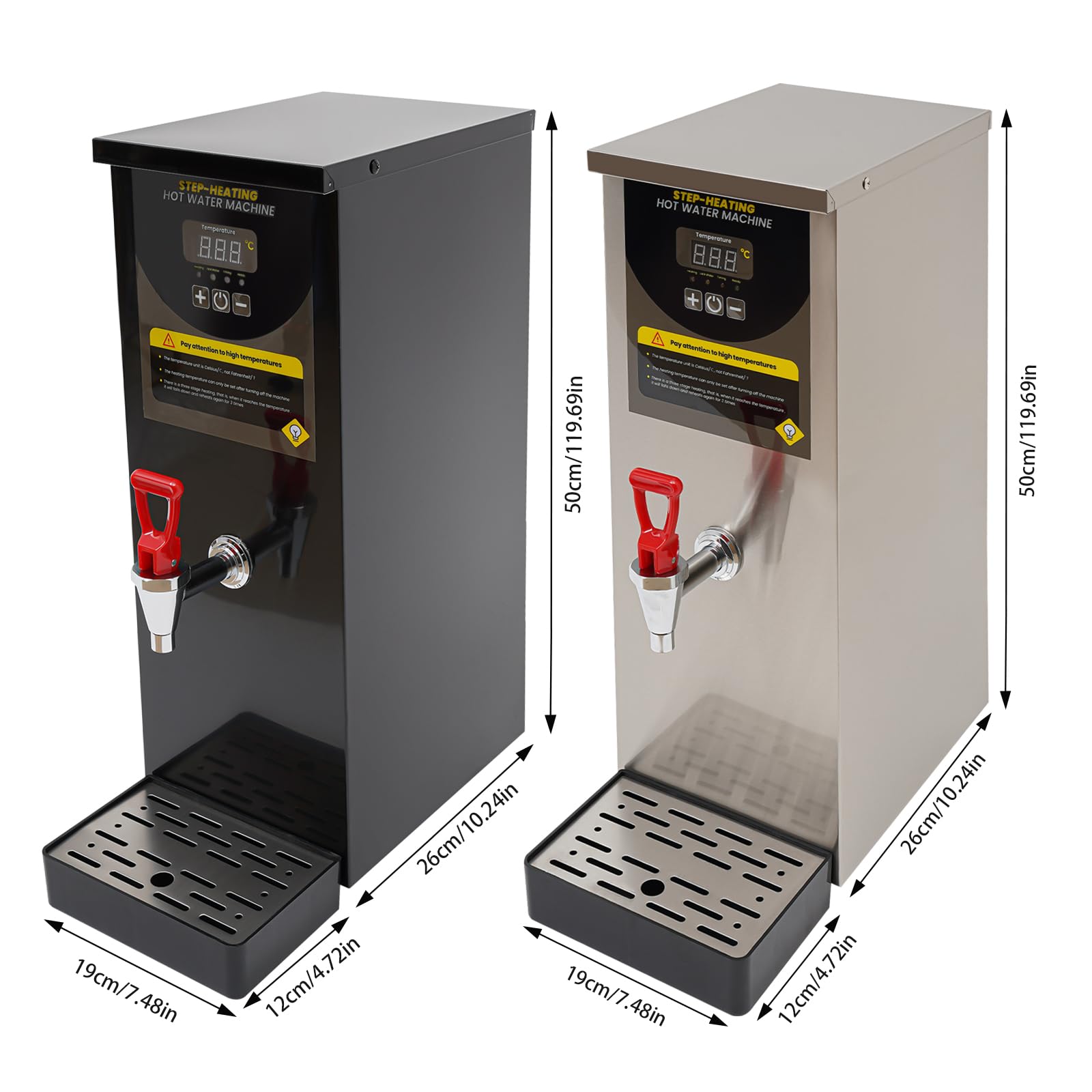 Water Boiler, Step-Heating Commercial Hot Water Dispenser, Adjustable Temperatures Water Boiler and Warmer, Large Capacity 35L/H, for Tea Boba Tea Milk Tea Restaurant Hotel (Black)