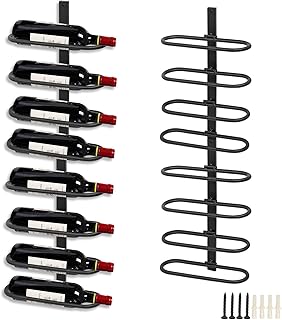 KHayRovies 2Pcs Wine Rack Wall Mounted, Wall Hanging Rack for 8 Wine Bottle Holder, Metal Liquor Champagne Wall Display Shelf Bottle Rack Storage Organizer for Dining Room Kitchen Bar Party (Black)