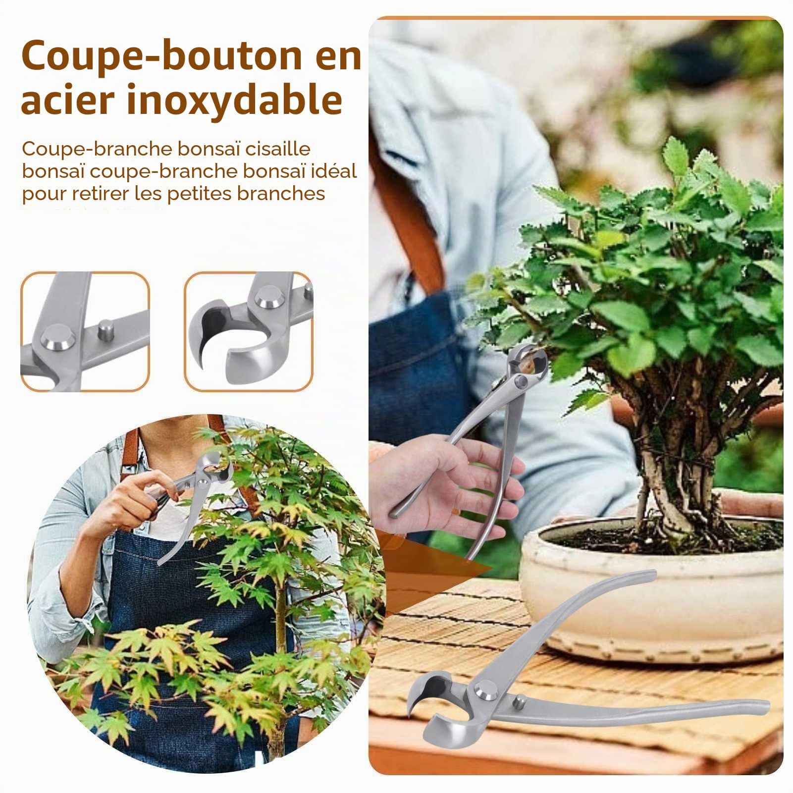 Ciseaux Bonsai, Coupe-bonsaï concave, Main Bonsaïs Cutter Branche Cutter,Coupe-branches Cisaille de Jardin Outils Bonsai, Acier Inoxydable, 180mm