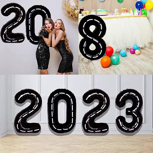 Miniatura 3 de Globos negros de auto de carreras retro número 0 de 40 pulgadas, globos de helio de aluminio de Mylar con números grandes, globos digitales 0 para