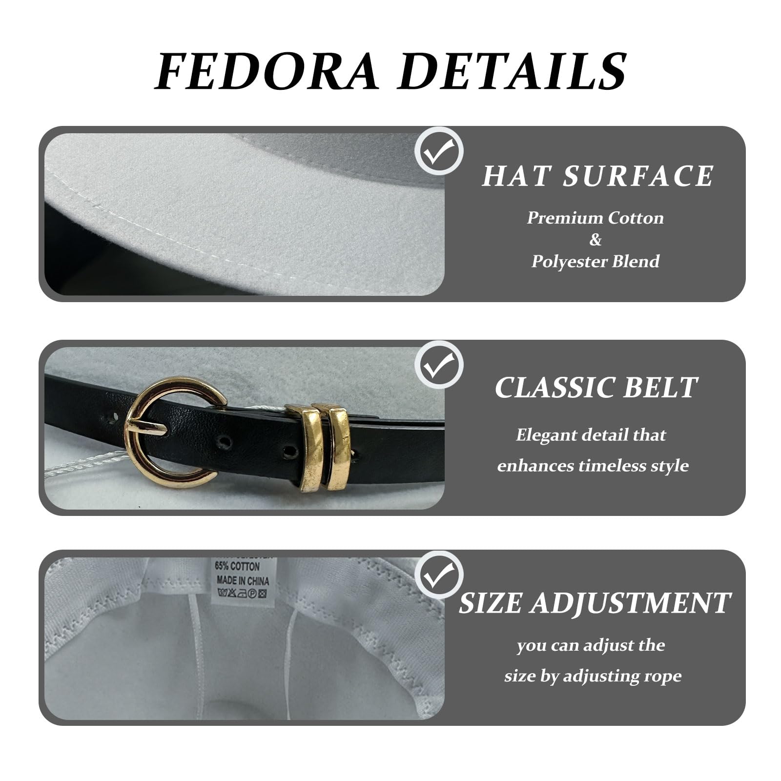 HEYANN Chapeau Fedora classique à large bord avec boucle de ceinture en feutre unisexe Trilby pour homme et femme