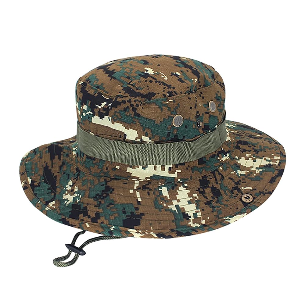 Men Camouflage Print Sun Hat Summer Wide Brim Adjustable
