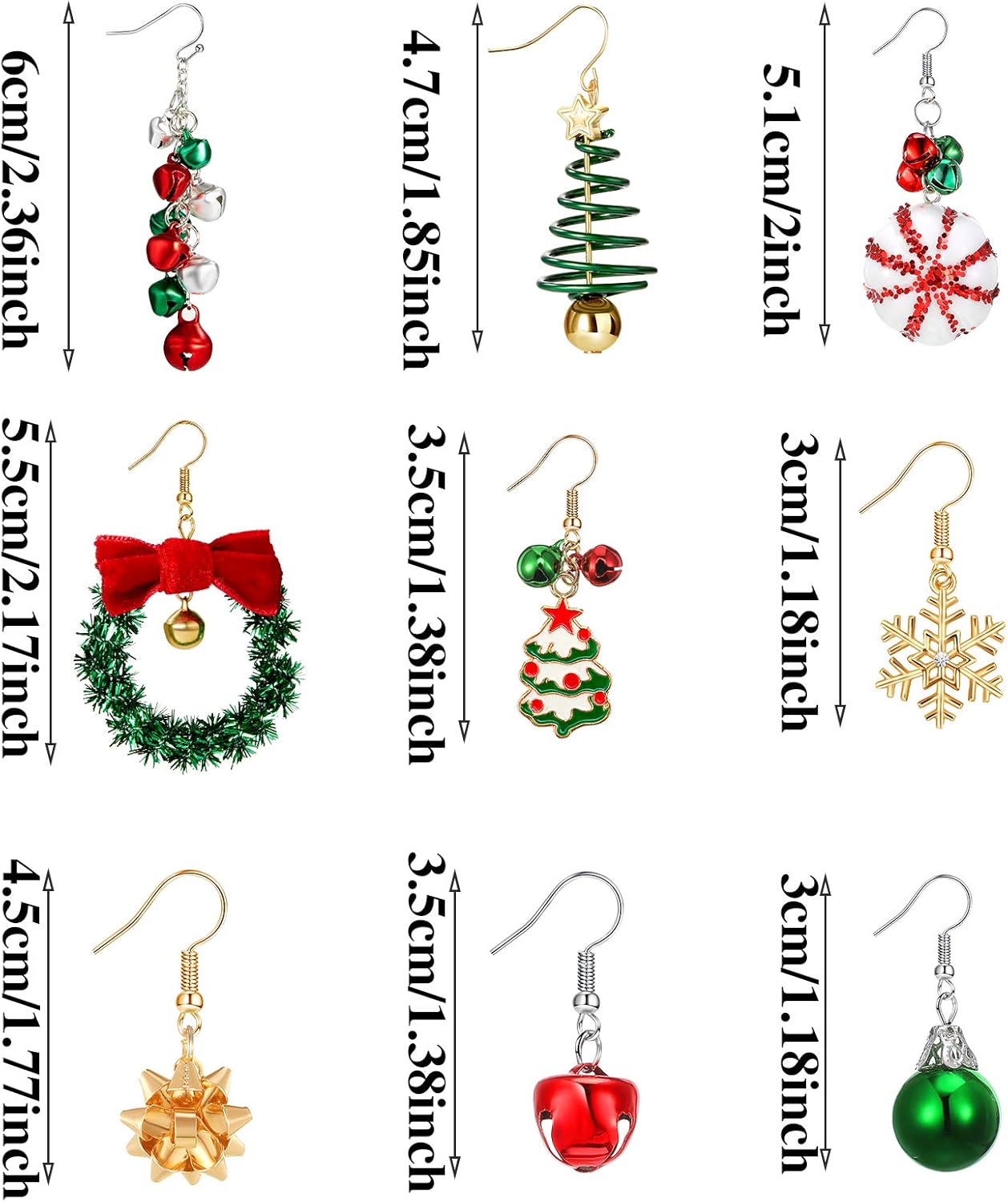 Hicarer 9 Pairs Christmas Earrings for Women Holiday Earrings Bell Christmas Trees Snowflakes Xmas Earring Bulk Drop Earring for Women Thanksgiving Xmas Jewelry Gifts - Image 4
