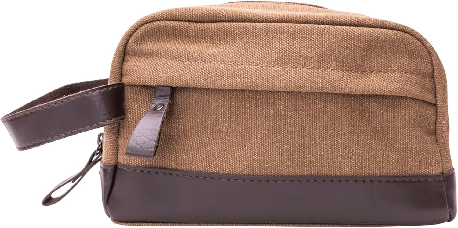 マッドマン メンズ キャンバス トイレタリーバッグ トラベル ドップ キット レザートリム付き - 洗面用具、グルーミング、アクセサ
