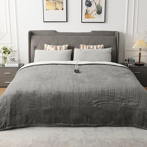 Miniatura 4 de WOOMER Manta térmica, tamaño matrimonial de 77 x 84 pulgadas, manta de franela suave de calentamiento rápido con opción multicolor, 10 niveles de