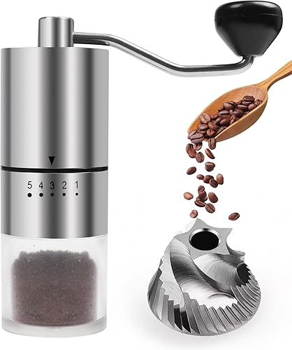 Miniatura 9 de Molinillo de café manual de acero inoxidable para prensa francesa de goteo, 5 ajustes ajustables, molinillo de café de mano, para uso doméstico y