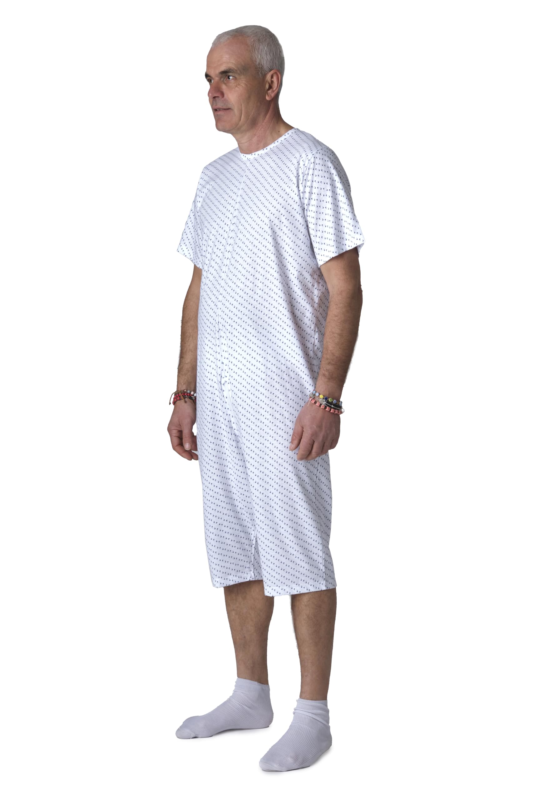 FERRUCCI COMFORT Pyjama Santé Col rond Manches Courtes Pantalon Court - 9017 MC PC - pour Personnes âgées, Incontinence, Alzheimer, Démence, 100% Coton Léger