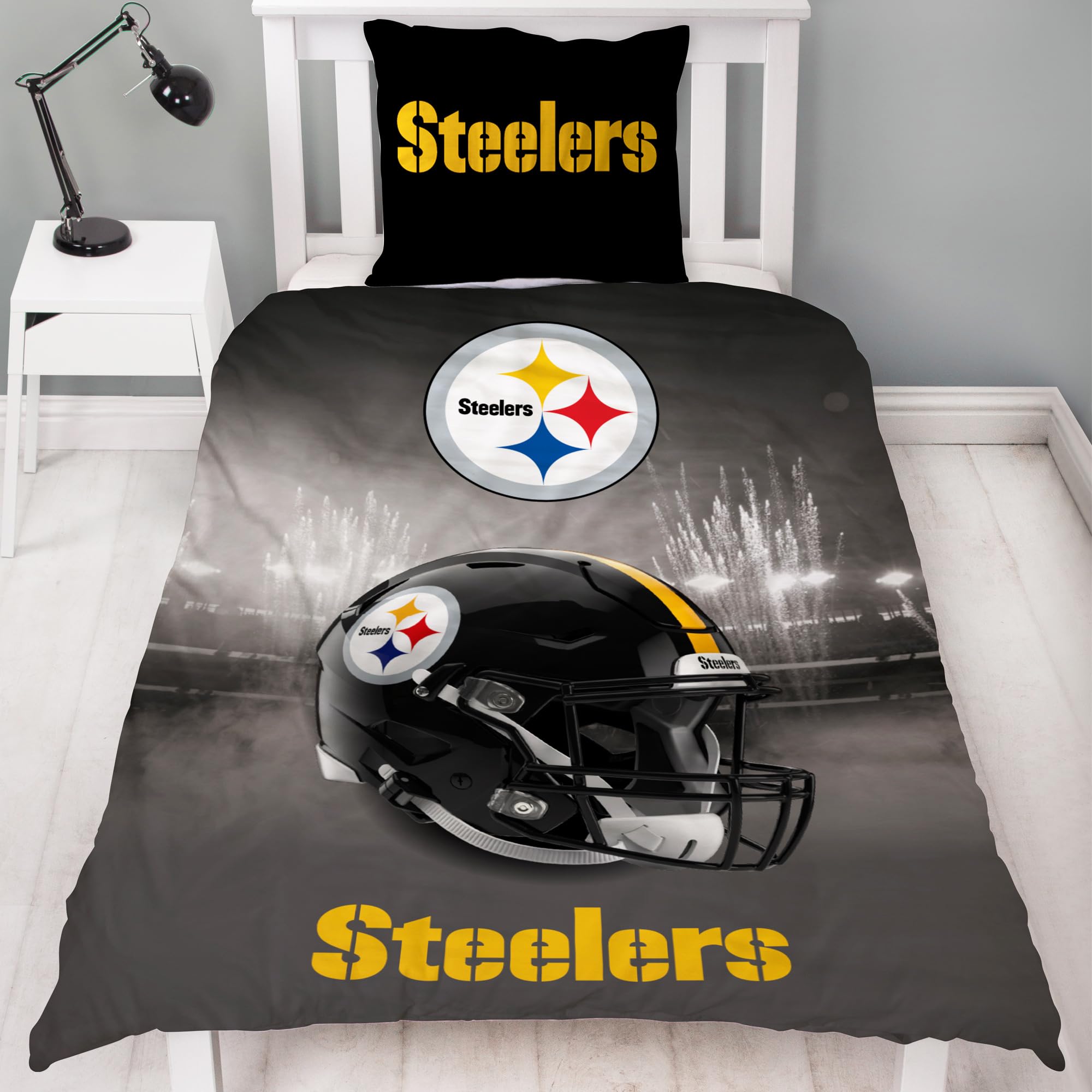 NFL Bettwäsche Pittsburgh Steelers 135 x 200 cm + 80 x 80 cm 100% Baumwolle in Renforcé-Linon-Qualität Reißverschluss American Football Fan Super Bowl Steely McBeam Wende-Bezug deutsche Größe