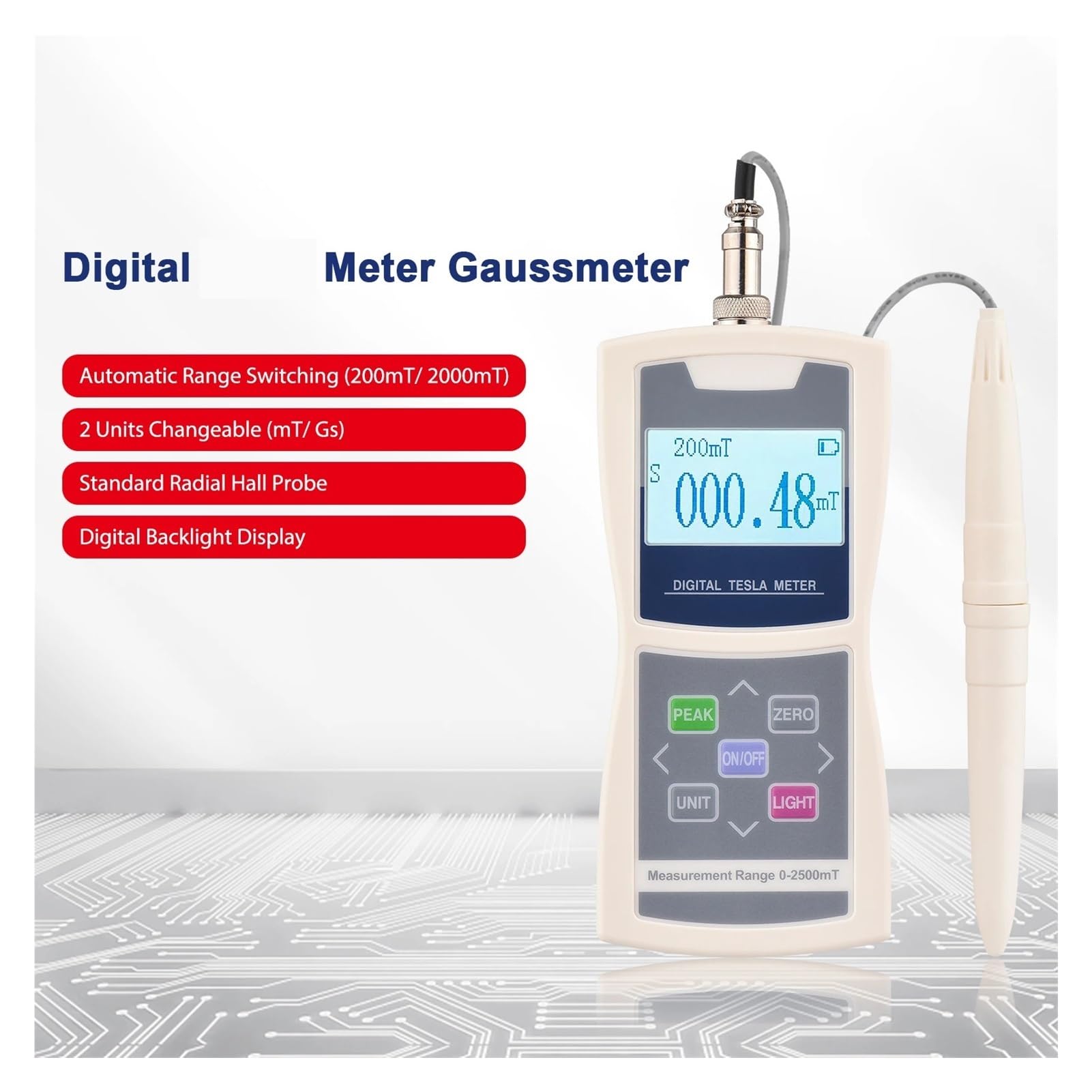 NURII Medidor Digital gaussímetro, probador de Campo de Superficie de Alta precisión estándar Hall 200mT/2000mT (Size : Accuracy Level 1)