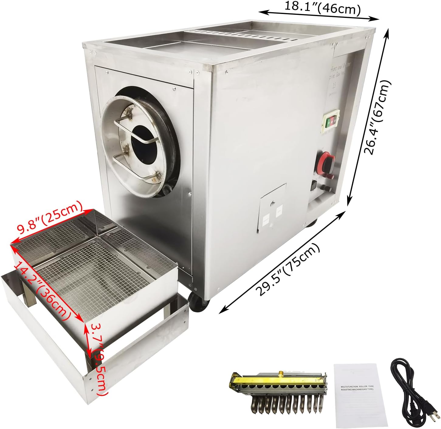 Full-Automatic Gas Type Coffee Bean Roaster 16.5LBS Electric Stainless Steel Coffee Roaster Nuts Bean Roasting Machine 110V 80W