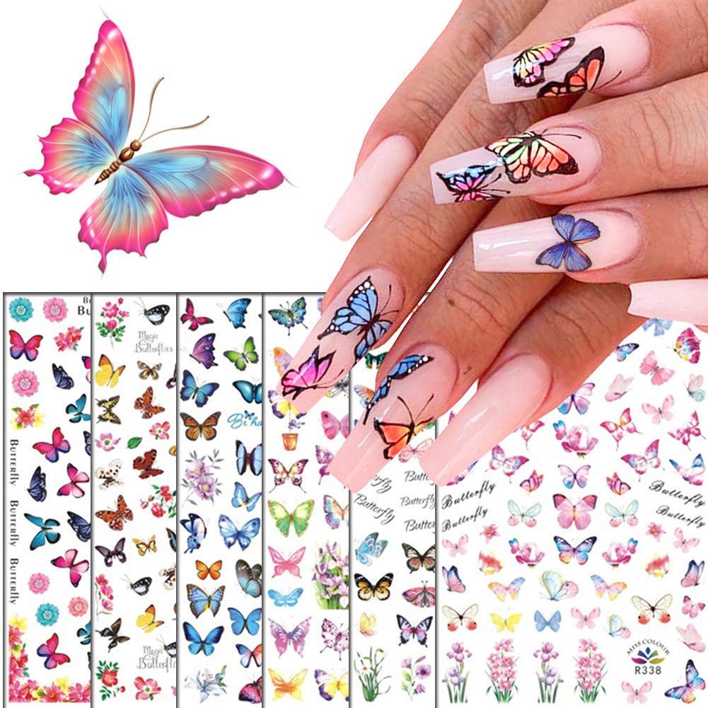 Buy 3D Butterfly Nail Stickers Butterflies Nail Decals Colorful