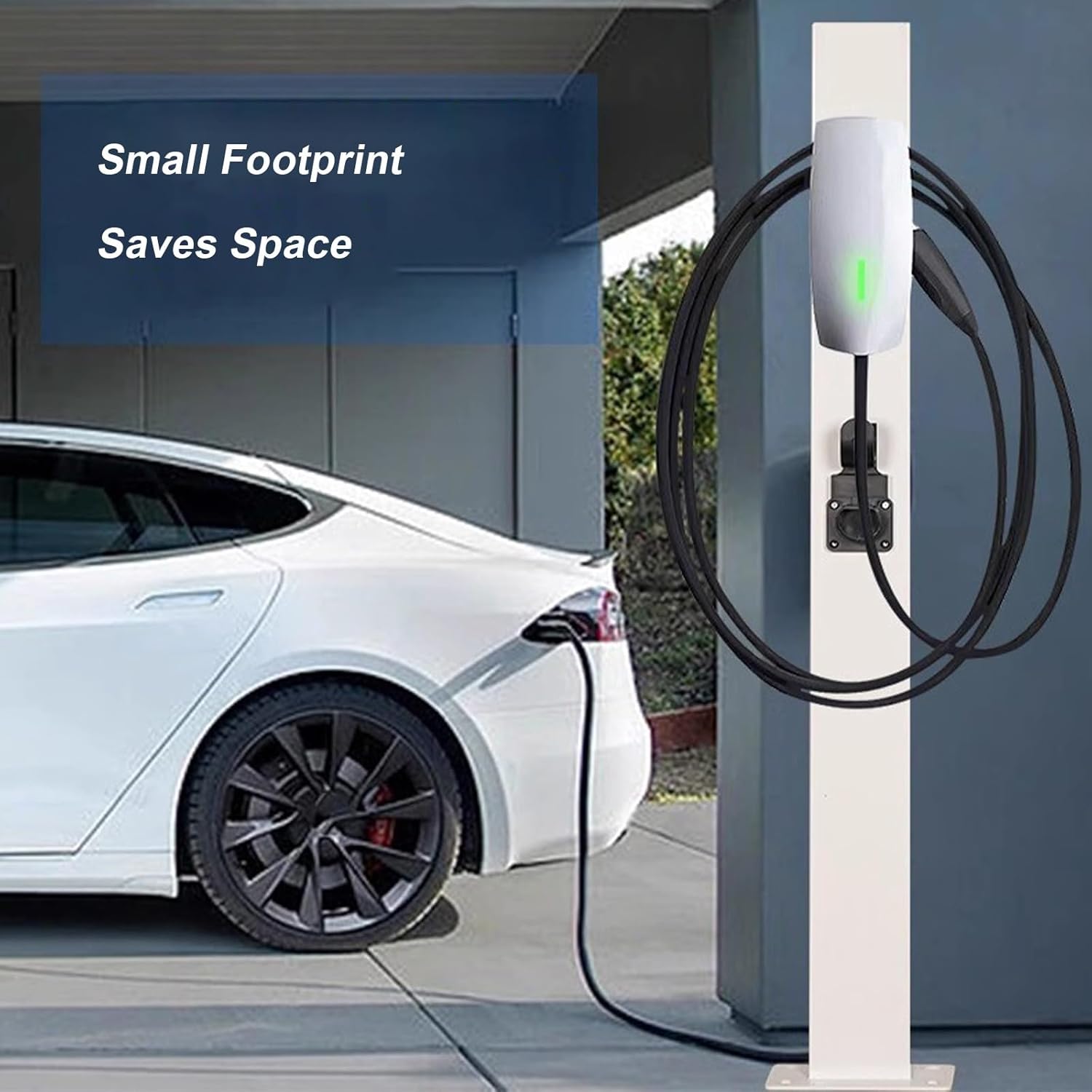 Universal EV Charging Station Pedestal - Outdoor Electric Car Charger Stand Organizer Accessory (White) for All Electric Vehicles, Durable & Weather-Resistant Desi