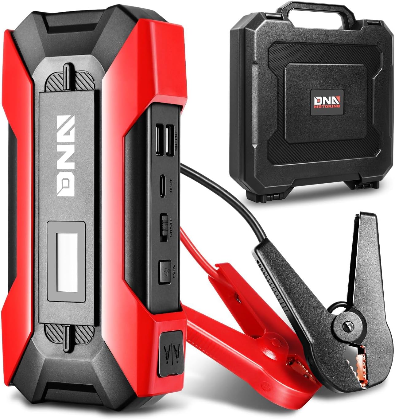 ‎DNA Motoring TOOLS-00214 12V 1500A 15000 mAh Multi-Function Portable Car Battery Jump Starter for Up to 7.0L Gas & 5.5L Diesel Engine, with Carry Case, Red