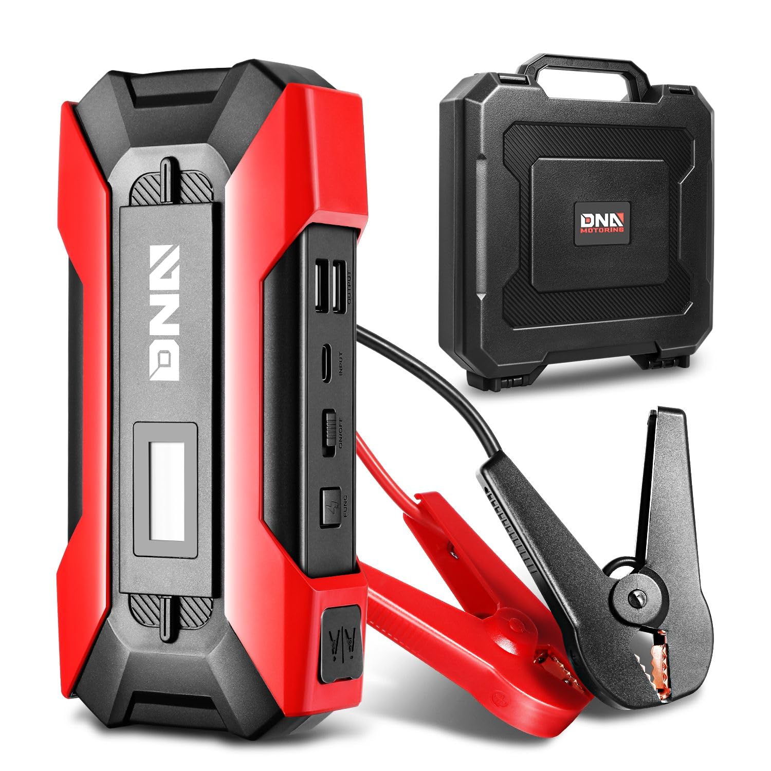 ‎DNA Motoring TOOLS-00214 12V 1500A 15000 mAh Multi-Function Portable Car Battery Jump Starter for Up to 7.0L Gas & 5.5L Diesel Engine, with Carry Case, Red